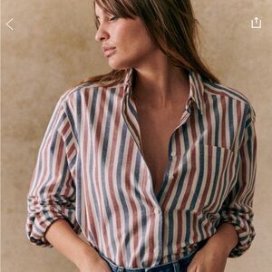 Sezane Max Shirt Blue Ecru Burgundy Stripes - Size 0